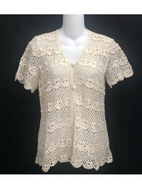 Vintage Jon Christy Crochet Sweater Cardigan NWT 90s SK Imports